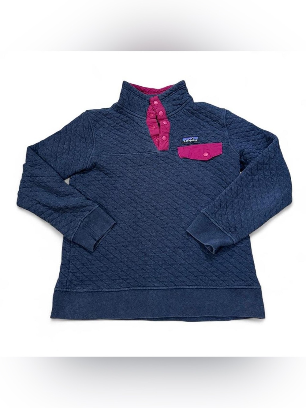 Patagonia‎ Women’s Navy Blue Quilted Organic Cotton Snap-T Pullover Fleece Small